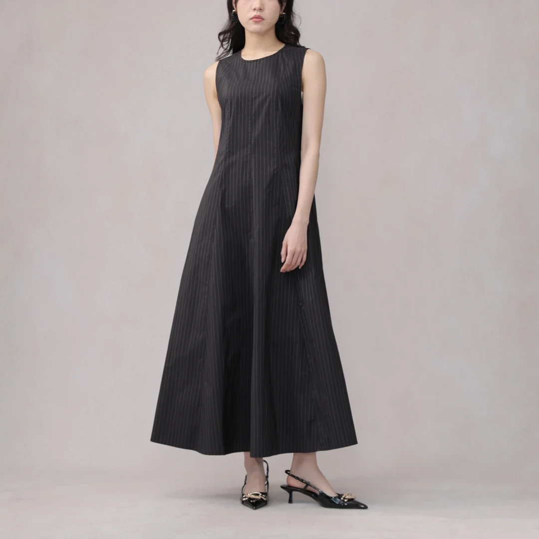 AMASS/阿玛施 新款复古文艺风条纹无袖造型感洋装连衣裙5500525