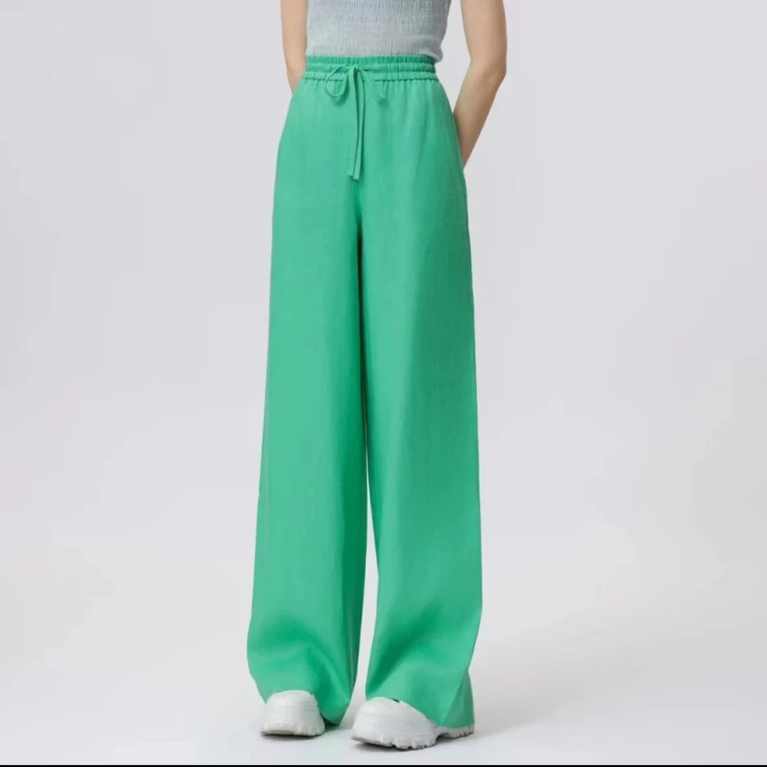 AMASS/阿玛施时尚休闲松紧腰口袋高腰直筒复古印花长裤女5100552