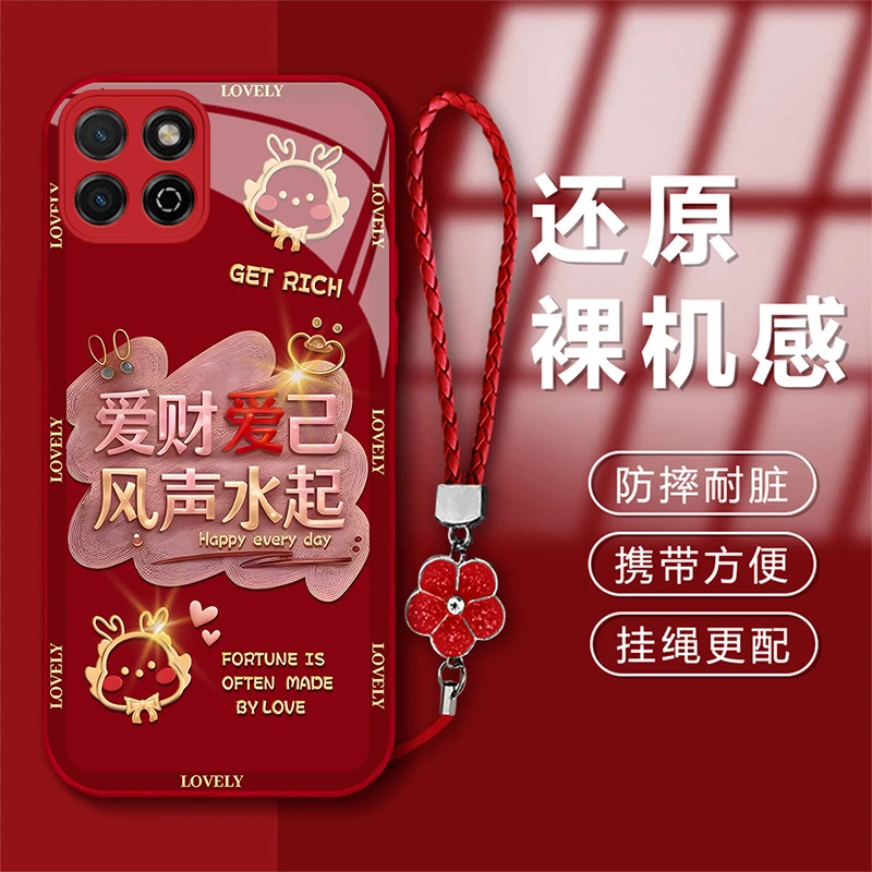 适用于荣耀畅玩20新年款爱财爱己风声水起钢化玻璃手机壳