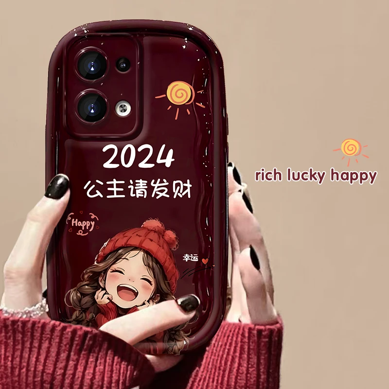 OPPOReno8手机壳2024公主请发财小胖子女款个性卡通可爱创意防摔