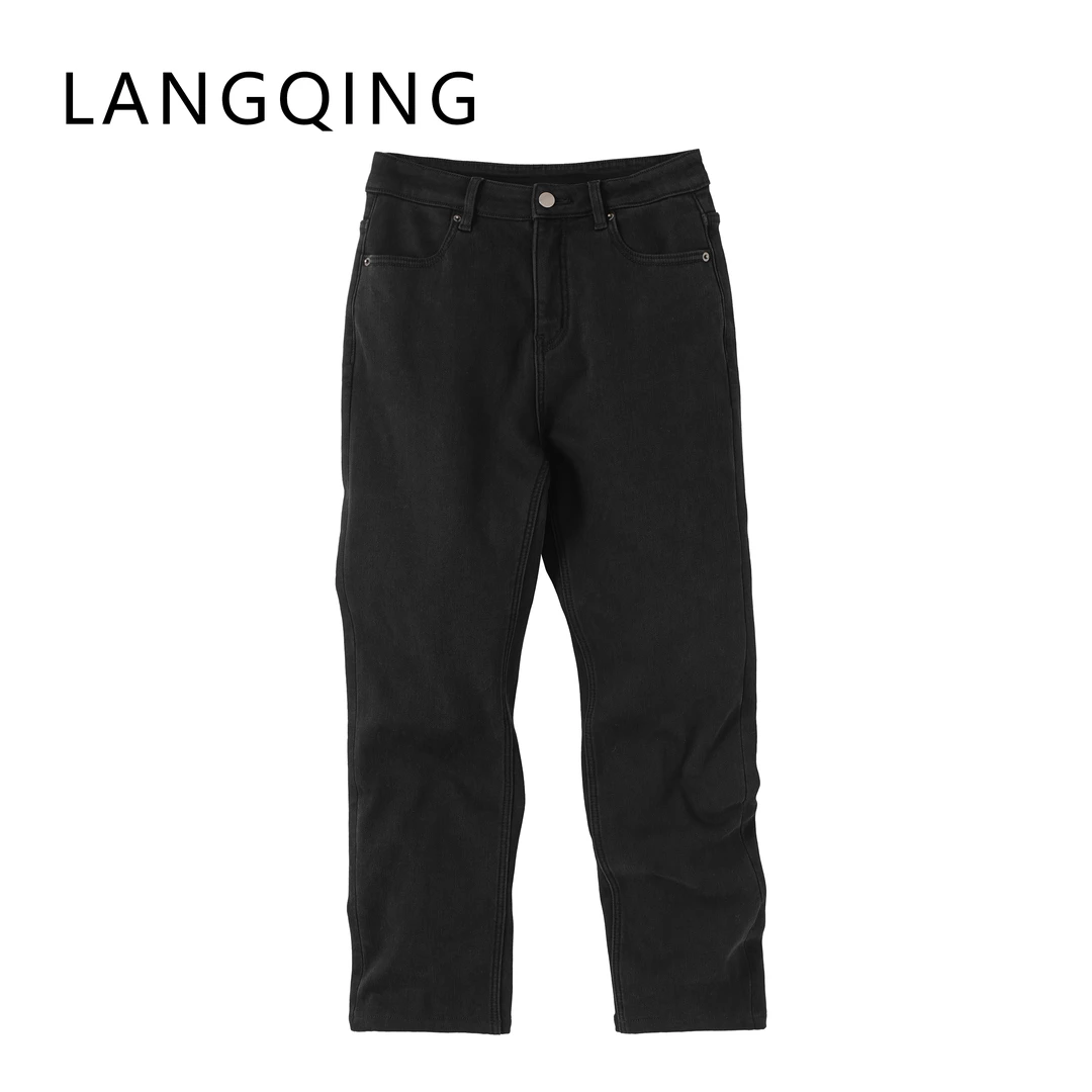 浪清/女装推荐 弗萝菈直筒黑色加绒牛仔裤43124/43125#