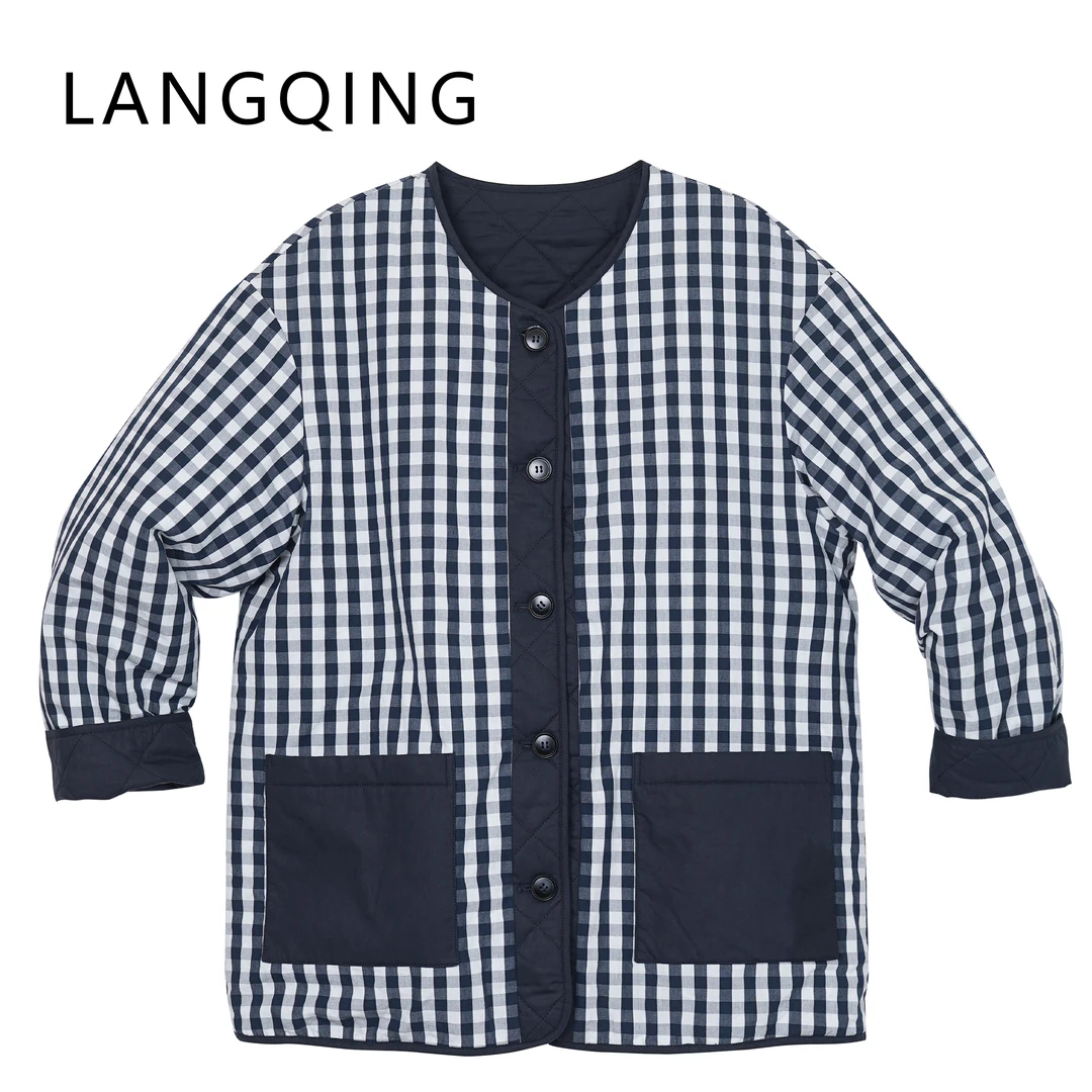 浪清/女装推荐 茹云黑格子正反两穿棉衣42753#