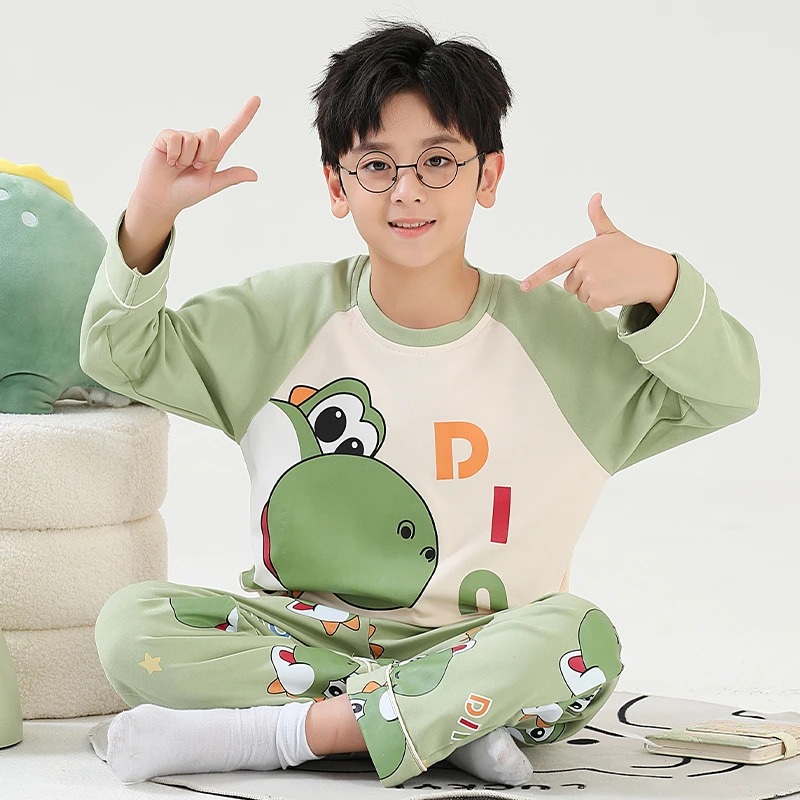 男童睡衣春秋棉质小男孩长袖卡通套装新款2024青少年中大童家居服