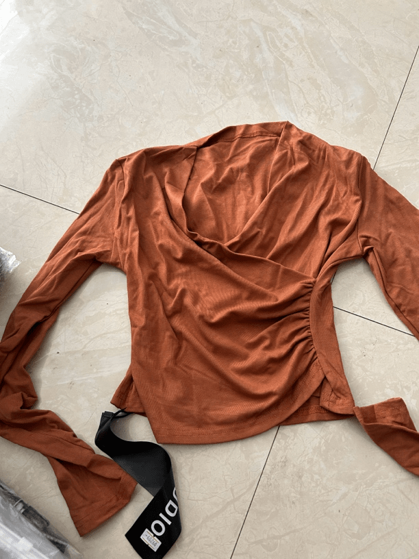 V领气质长袖修身上衣