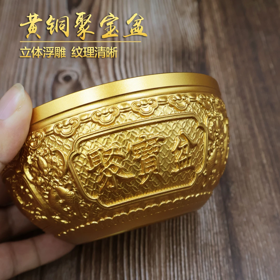 黄铜摆件12cm麒麟聚宝盆办公室客厅装饰工艺品米缸桌面存钱罐铜罐