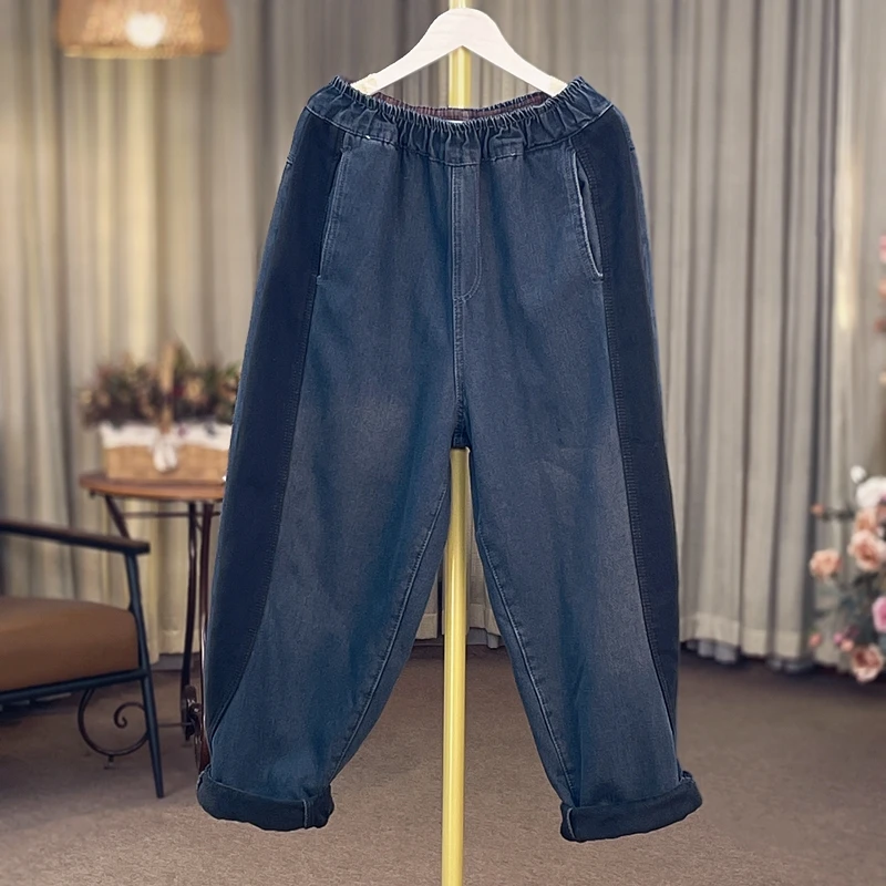 2023冬季加厚加绒直筒时尚百搭宽松复古水洗保暖牛仔裤YX103042