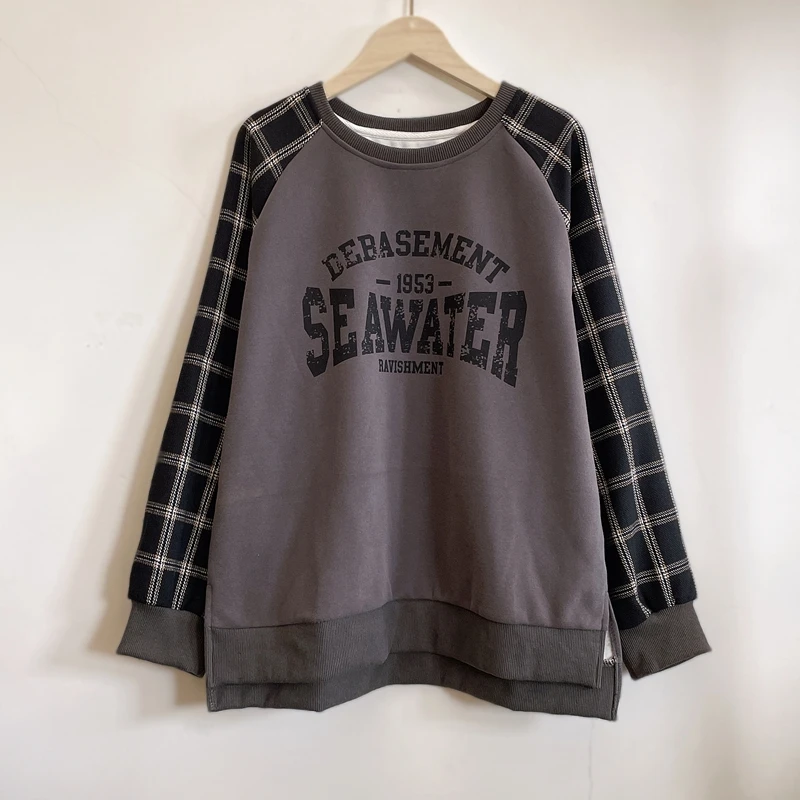 加厚保暖休闲卫衣长袖时尚洋气百搭格子拼接2024冬季新款YX104859