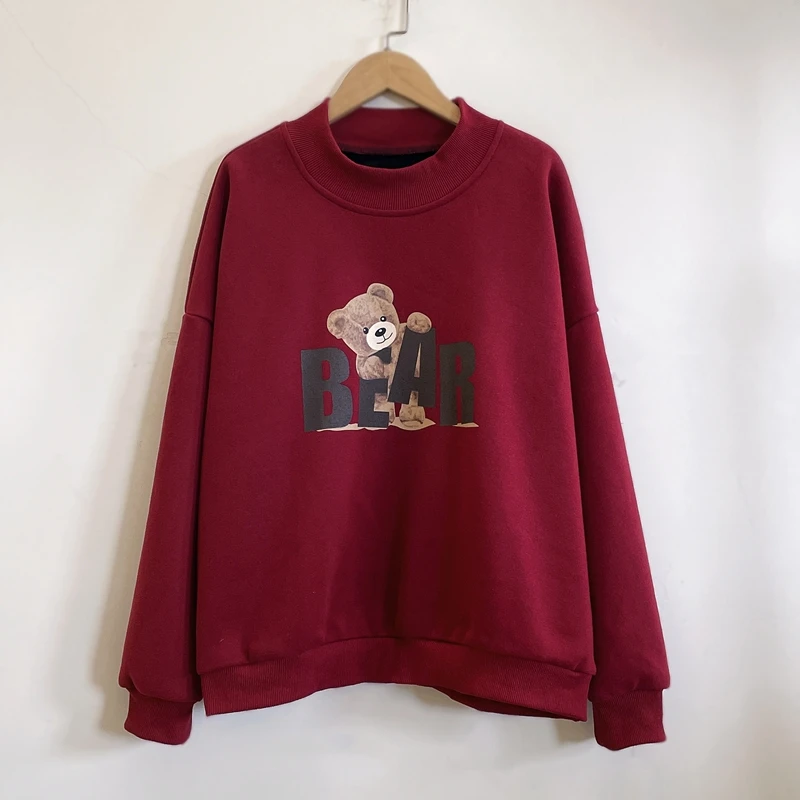 加绒加厚卫衣长袖时尚红色百搭宽松休闲保暖2024秋冬新款YX104592