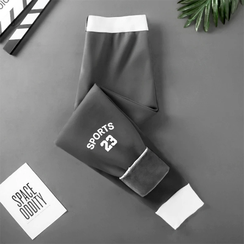 男士保暖裤加绒秋裤男加厚打底裤紧身薄款棉裤秋冬季潮流运动绒裤