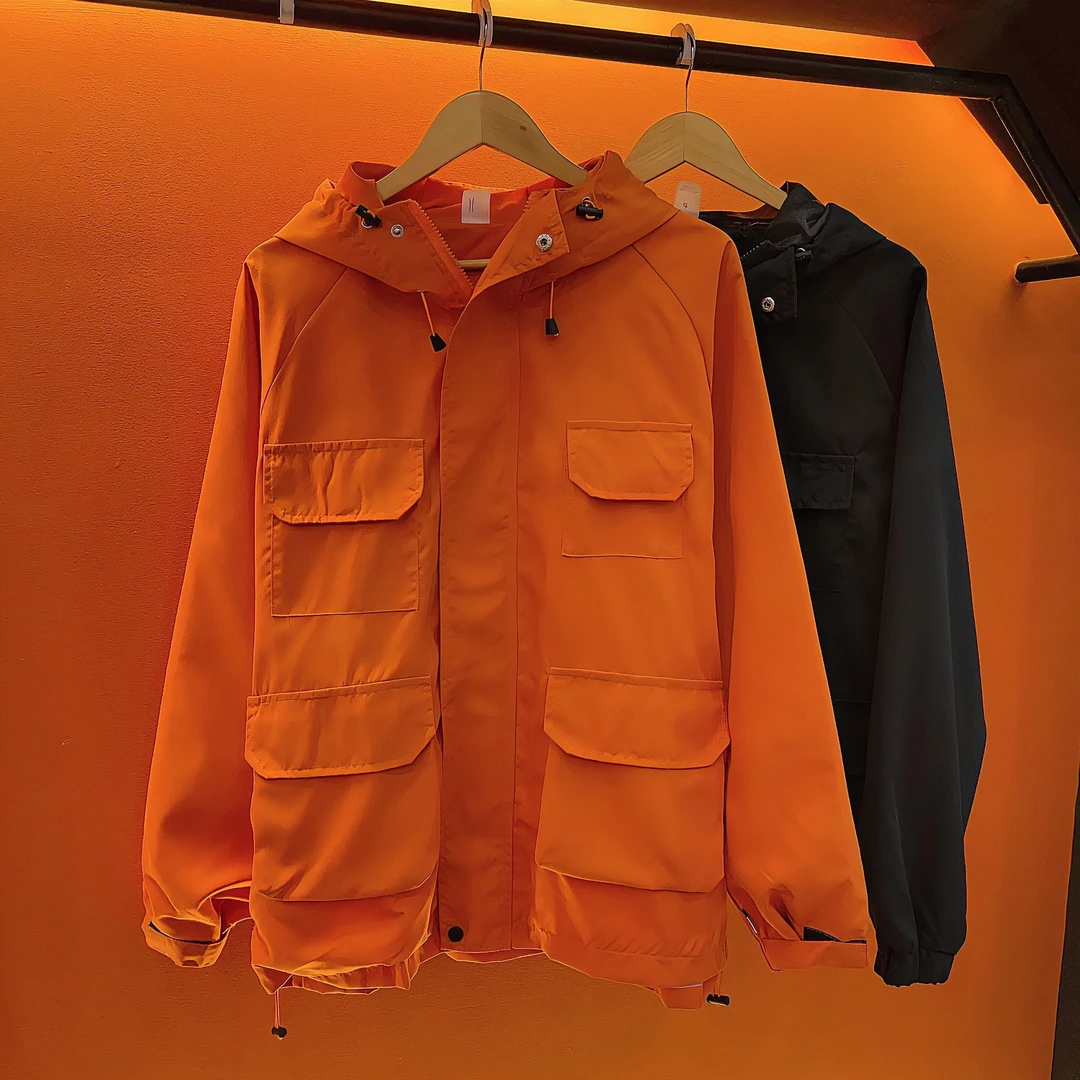 现货男女生休闲工装夹克衫潮流INS宽松型连帽多口袋冲锋衣外套