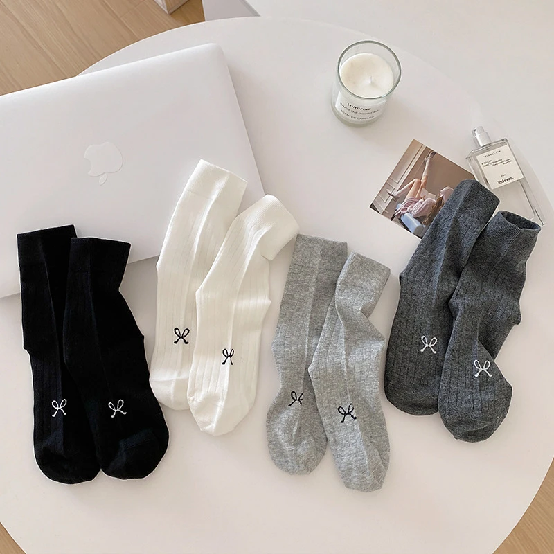 袜子女中筒棉袜春夏季薄款ins潮百搭女士长袜诸暨袜子小蝴蝶结