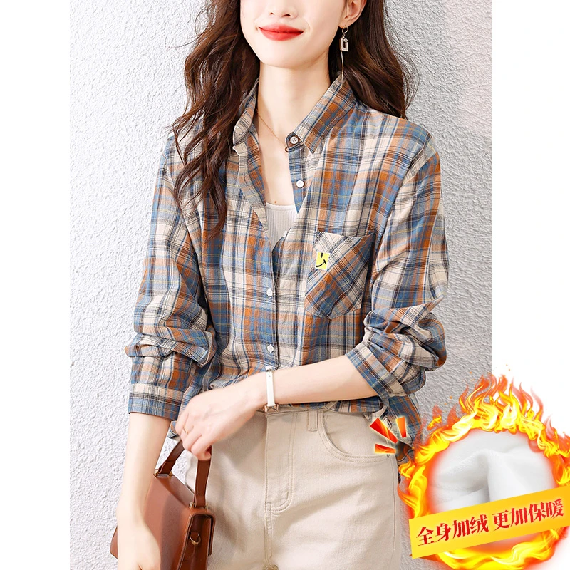 春秋季格子衬衫女长袖显瘦复古港味休闲百搭外套气质洋气时尚打底