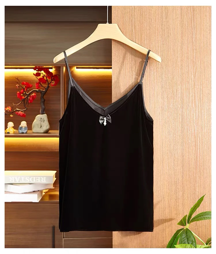 南油琪甯  V领法式100%桑蚕丝绒宽松显瘦气质时尚小吊带