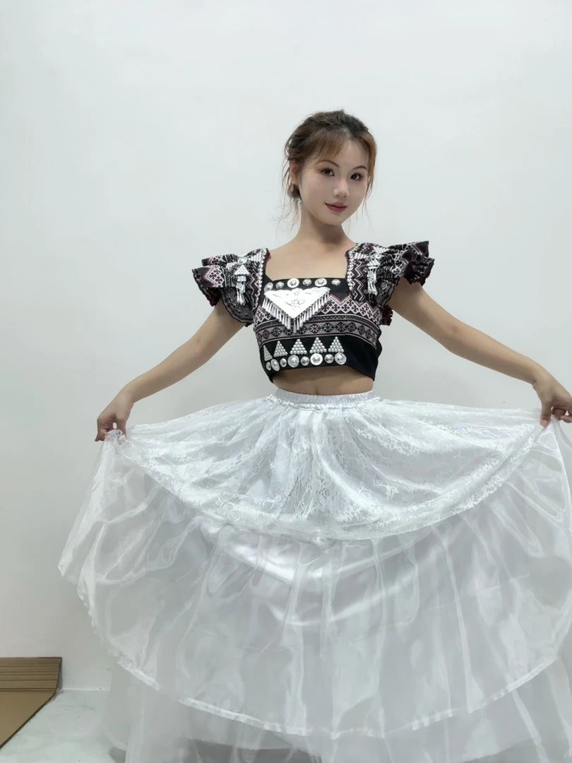传统少数民族白色纱裙服装舞台舞服表演服套装性感白纱裙服装舞台
