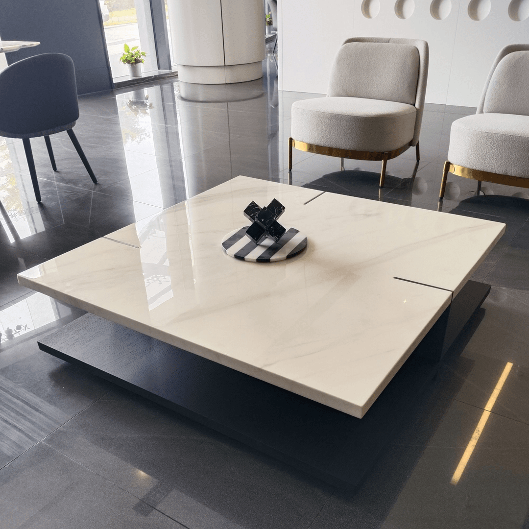 FS-NBR-605J  茶几- 铁艺台面+米白洞 石底座-客厅 家用 个性别墅