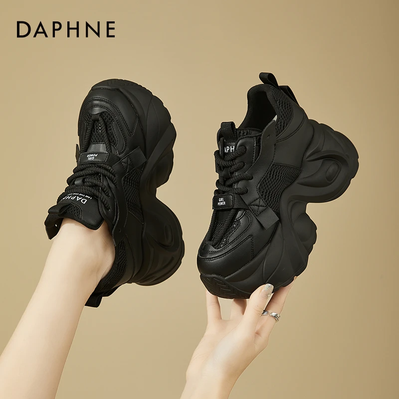 达芙妮9CM厚底老爹鞋女2025冬季爆款小个子休闲鞋加绒保暖运动鞋