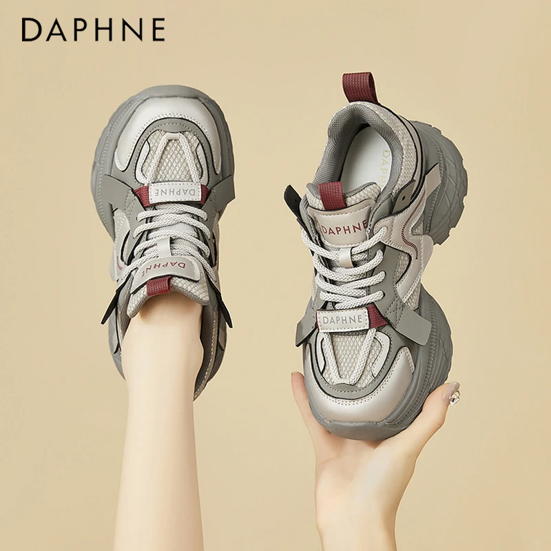 达芙妮7CM厚底加绒松糕老爹鞋女2025冬季小个子增高运动休闲鞋潮