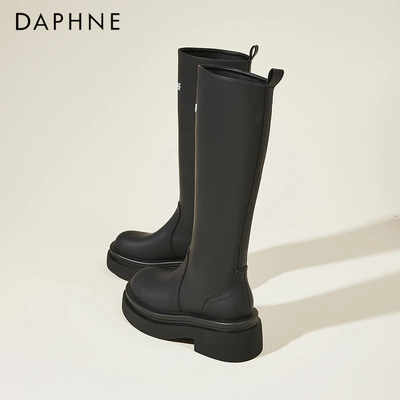 达芙妮小个子增高长筒靴女厚底2025秋季百搭粗跟瘦瘦靴高筒骑士靴