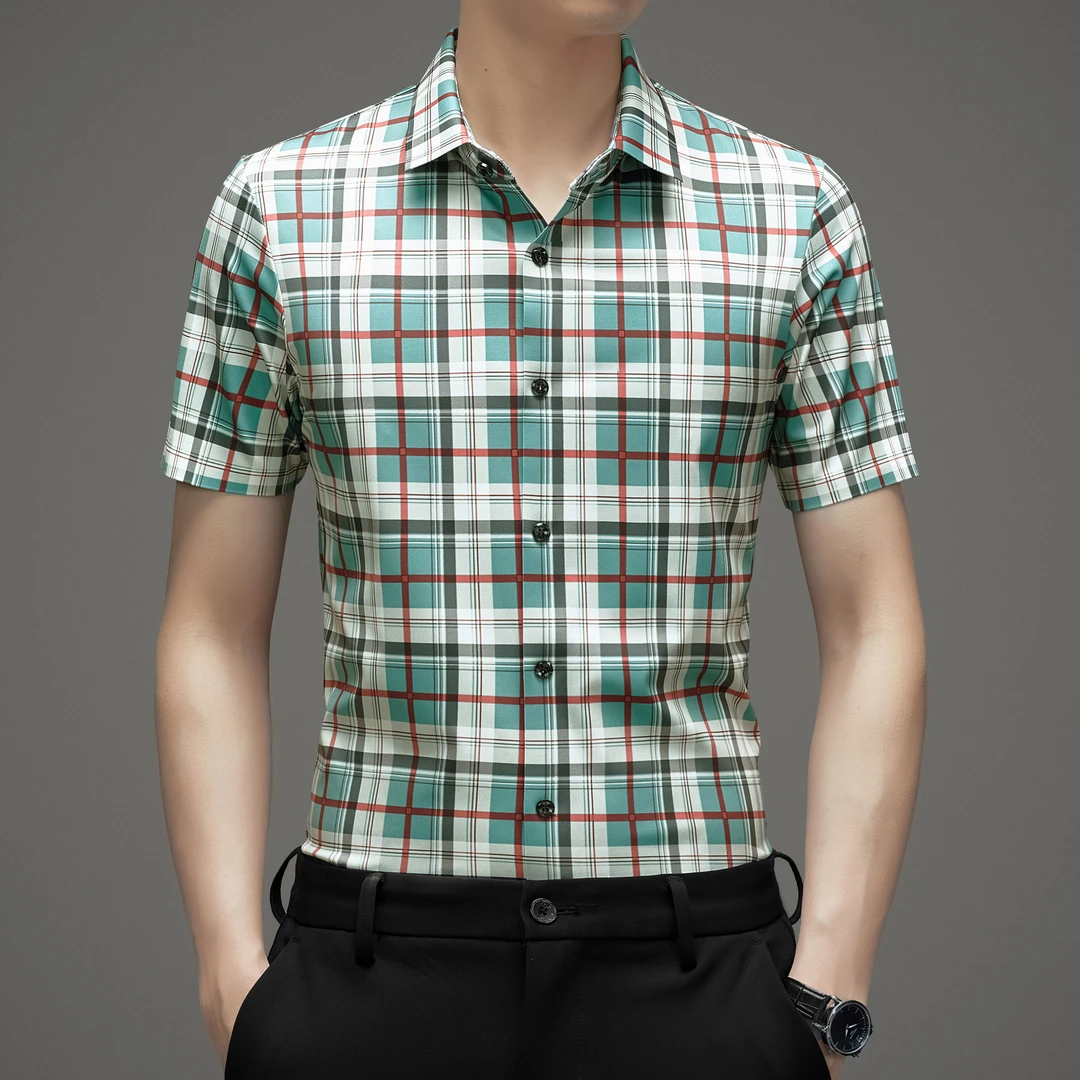 813【冰丝无痕】时尚5D数码印花男士抗皱高弹免熨烫锦氨无痕衬衣