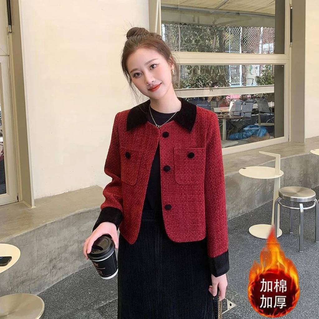 【退换包运费】夹棉法式小香风外套女气质名媛红色时尚款RO320-1