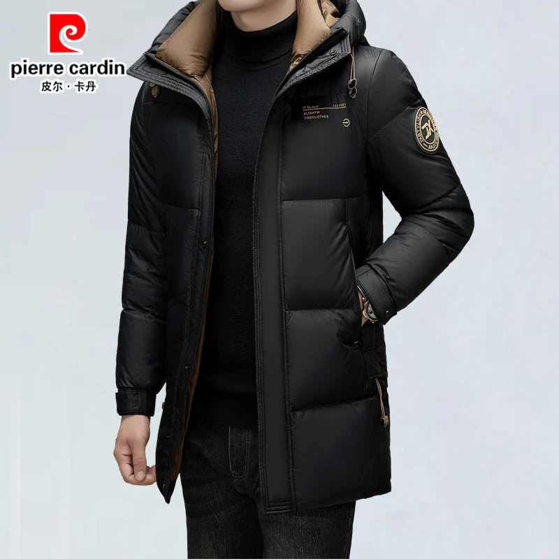 皮尔卡丹2024新款男士羽绒服中长款冬季保暖时尚休闲连帽羽绒外套