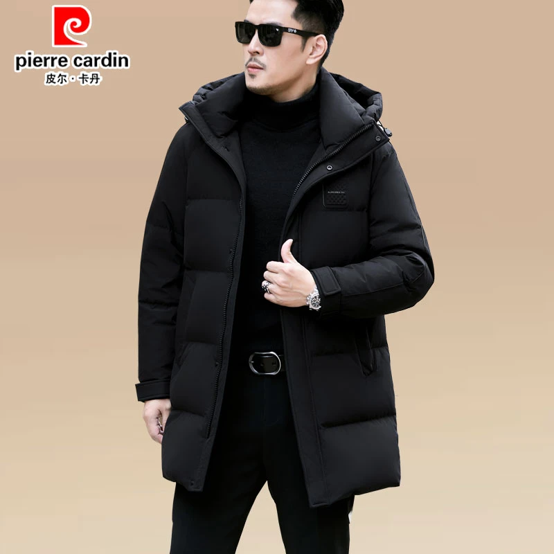 皮尔卡丹商务羽绒服男款2023新款中年男士中长款连帽加厚保暖外套