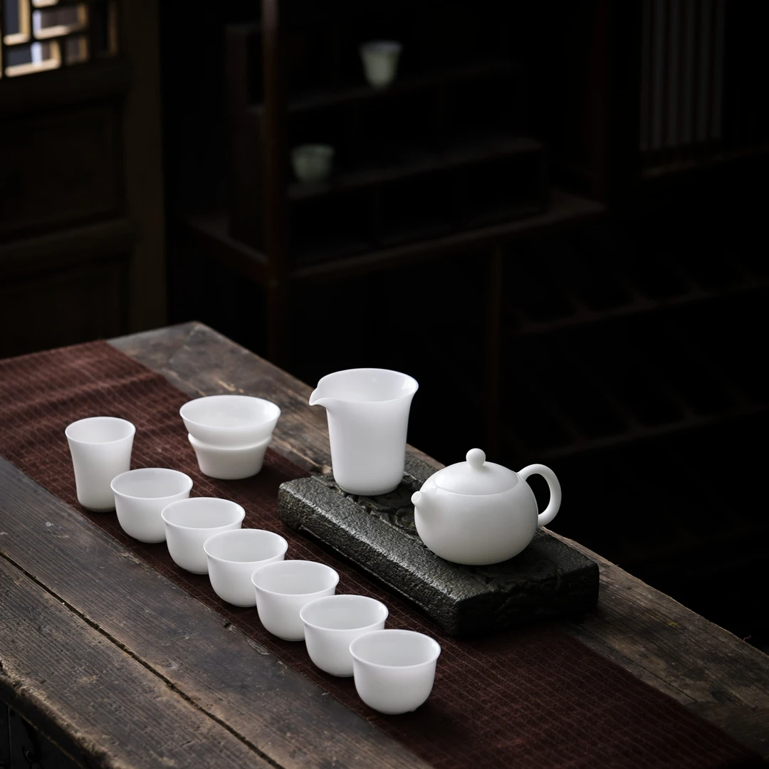 德化白瓷五万泥料冰种精品功夫茶具高档西施壶茶壶套装家用办公
