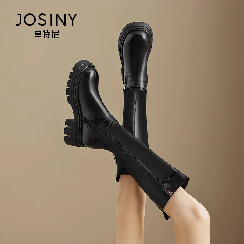 JOSINY/卓诗尼2024秋冬新款不过膝高筒骑士靴美拉德圆头厚底百搭