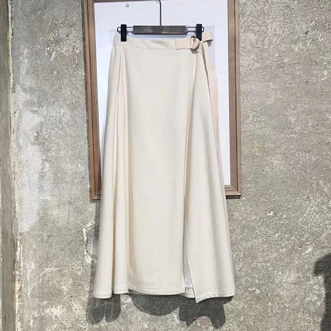 纯色羊毛腰带围裹长裙4201SK121