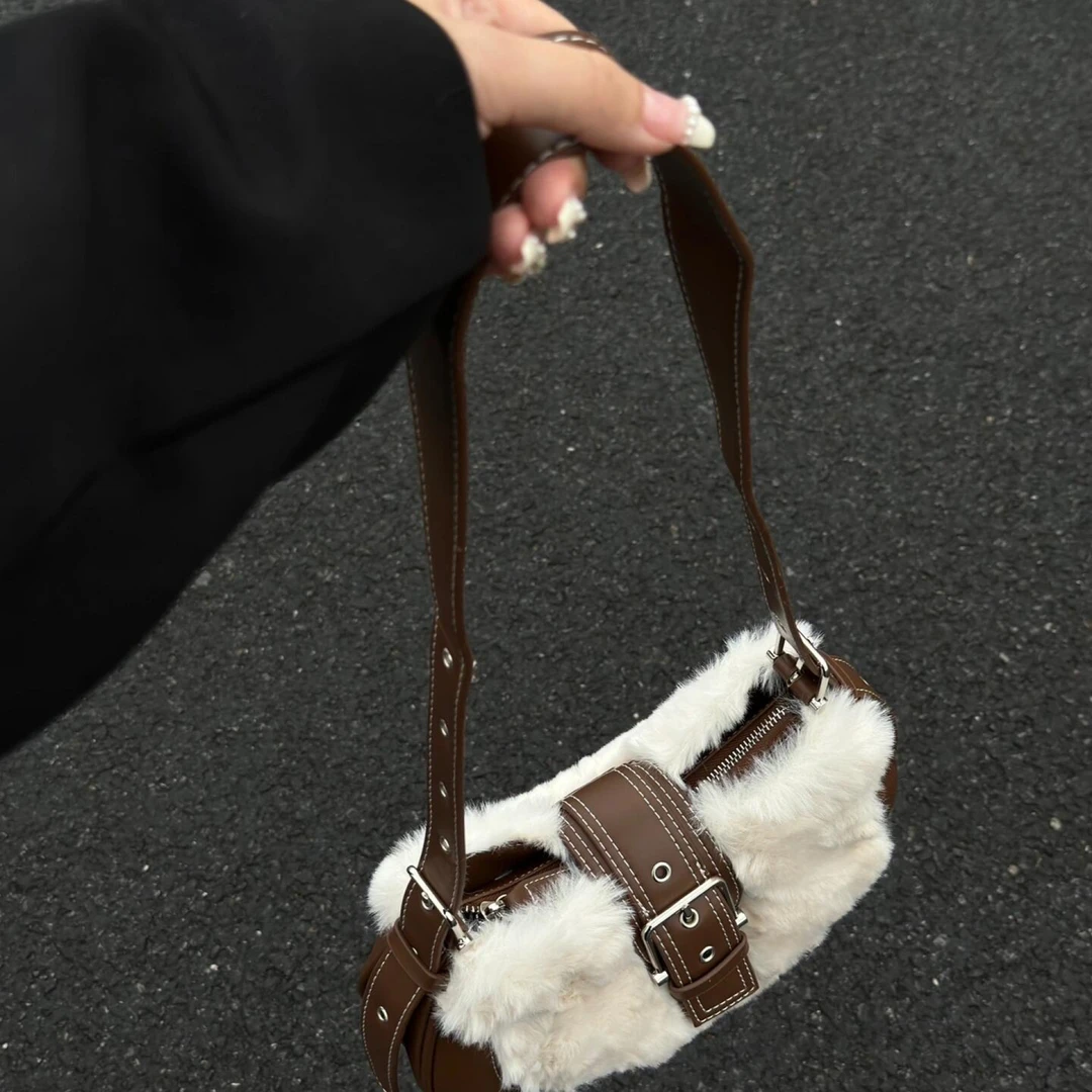 【煊陌】毛绒通勤包新款小众腋下复古高级女挎包包收纳1123