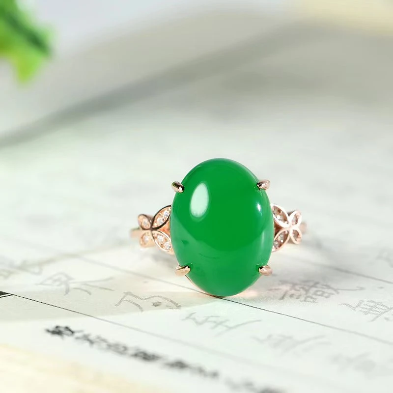 小女王珠宝天然玉石无纹无裂精美时尚冰绿冰透百搭玫瑰金蝴蝶戒指