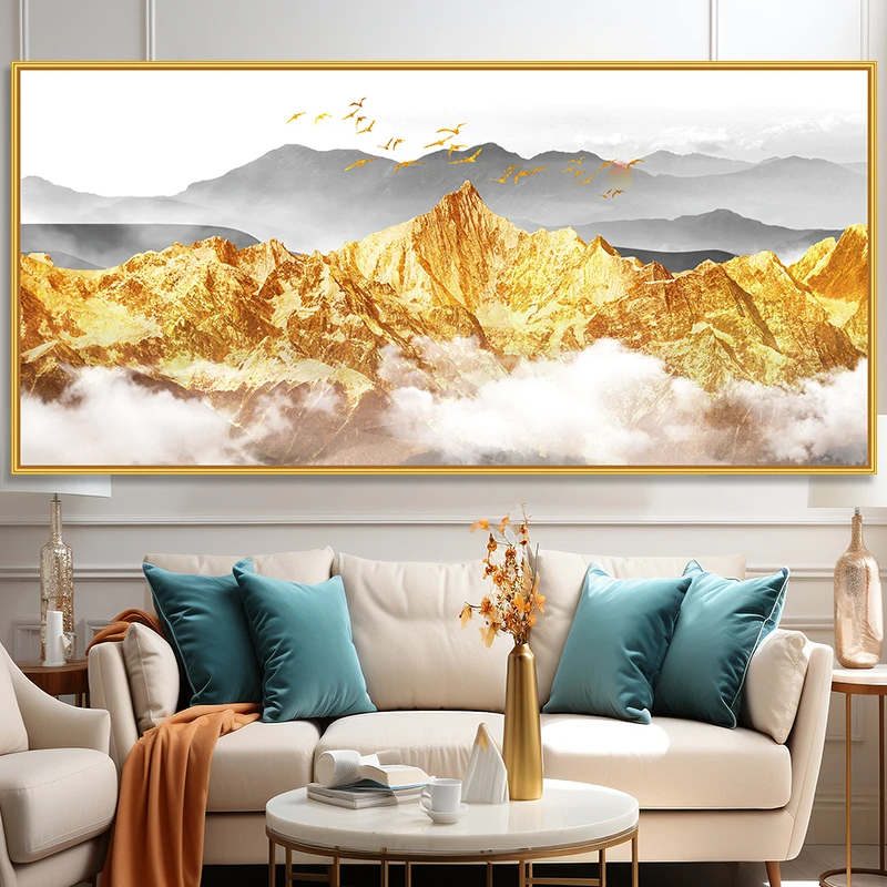 背靠金山客厅画 设计现代画免打孔自粘书房墙壁画招财聚宝墙画