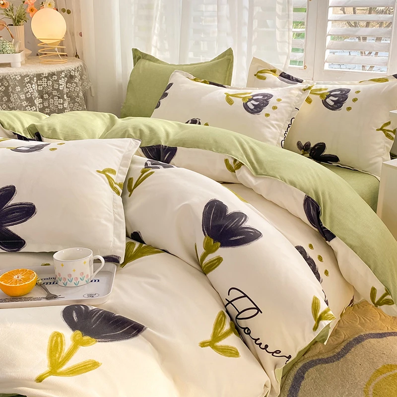 浪莎简约四件套床单被套非纯棉全棉被罩学生宿舍单人床上三件套4
