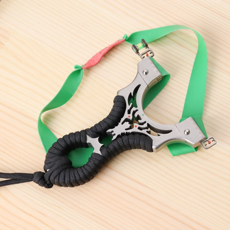 外304不锈钢一体化扁皮皮筋弹弓成人免绑快压实木贴片弹工玩具304