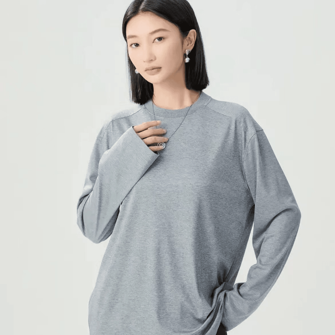 AMASS/阿玛施 时尚简约气质基础百搭素面圆领长袖T恤女5301091