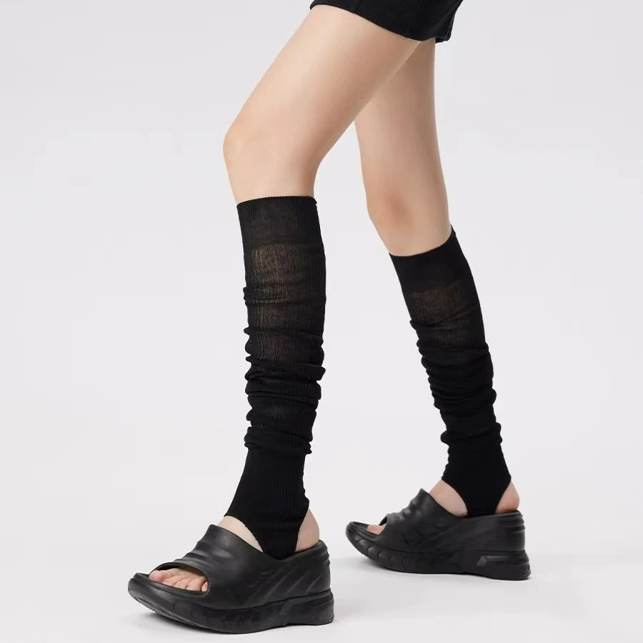 春夏新款轻薄纯色踩脚袜套小众百搭慵懒风简约jk亚文化小腿堆堆袜