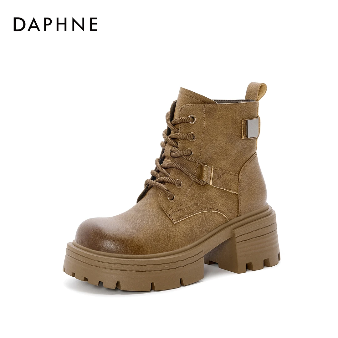 达芙妮英伦粗跟后拉链马丁靴女2024秋季新款网红增高短靴瘦瘦靴