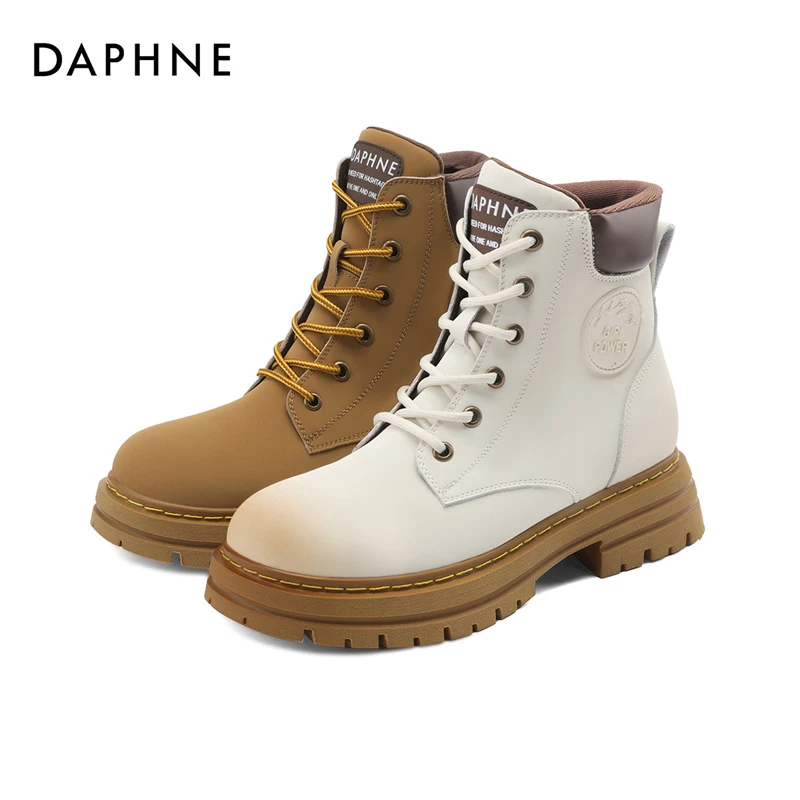 Daphne/达芙妮厚底马丁靴女2023新款秋季英伦风短靴子复古大黄靴