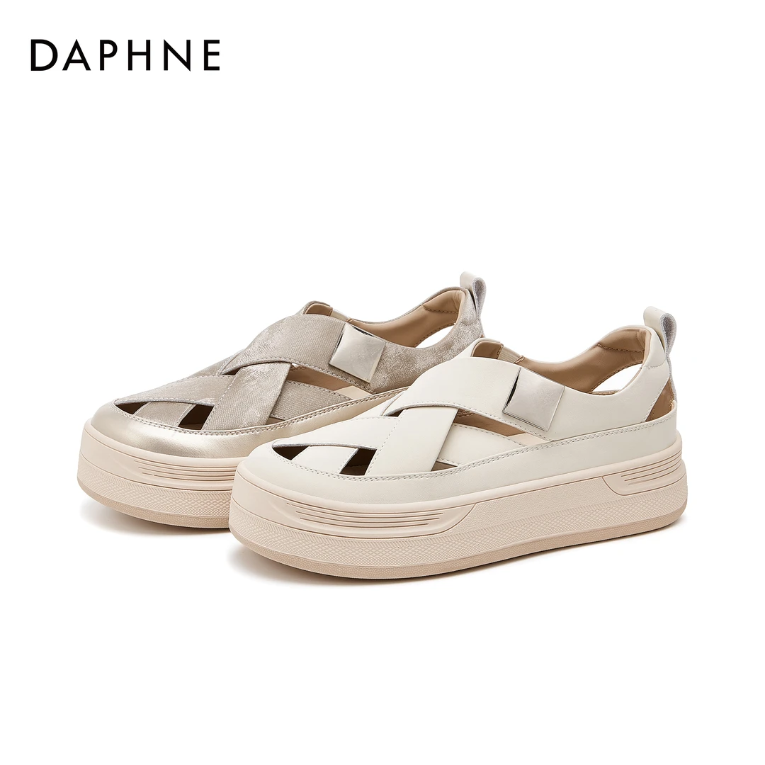 【达芙妮】厚底包头罗马镂空新款编织女鞋百搭时尚凉鞋 跟高4.5 D