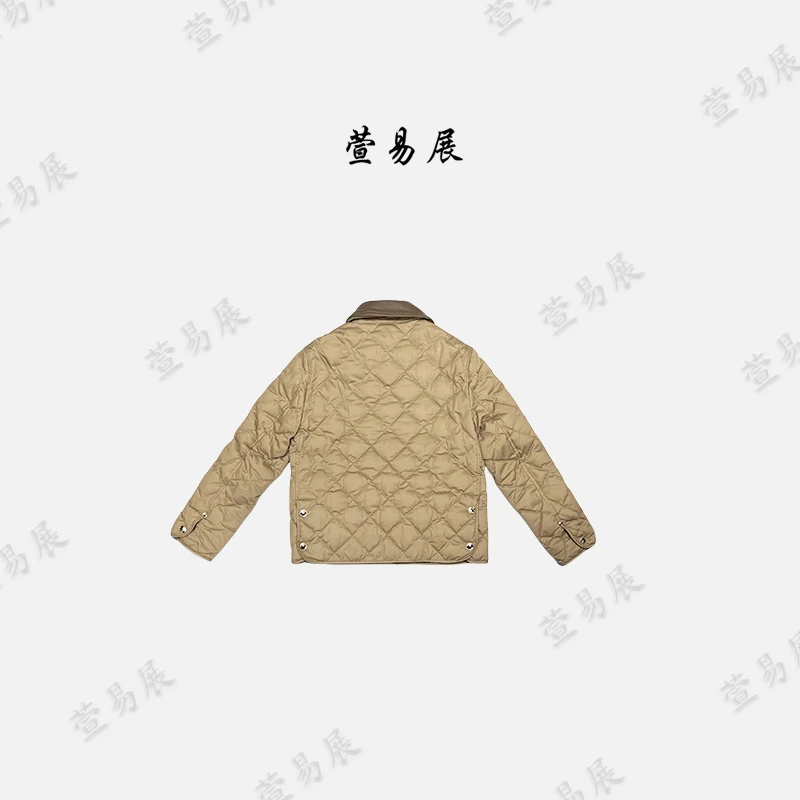 萱易展-白鹅绒绵羊皮领复古棱型格纹羽绒服Y-092302