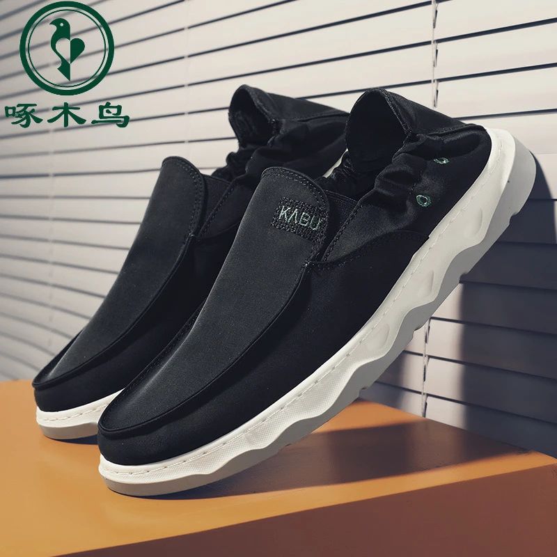 啄木鸟啄木鸟2022新款男鞋一脚蹬老北京布鞋套脚懒人鞋男士冰丝帆