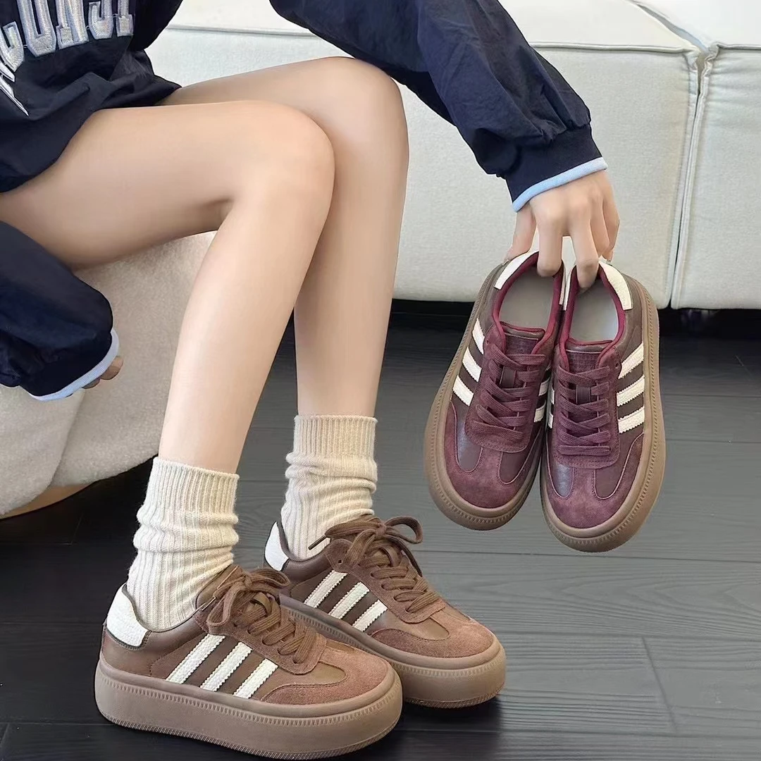 有意思思女鞋“三条杠”秋季休闲雅丹时尚鞋百搭复古厚底ins日系