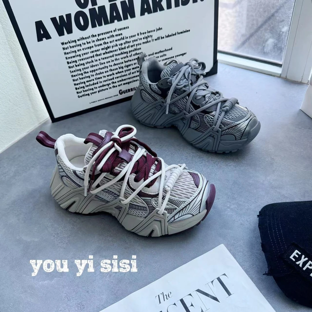 有意思思女鞋‘绑带老爹’秋季新款百搭松糕厚底复古休闲运动老爹鞋