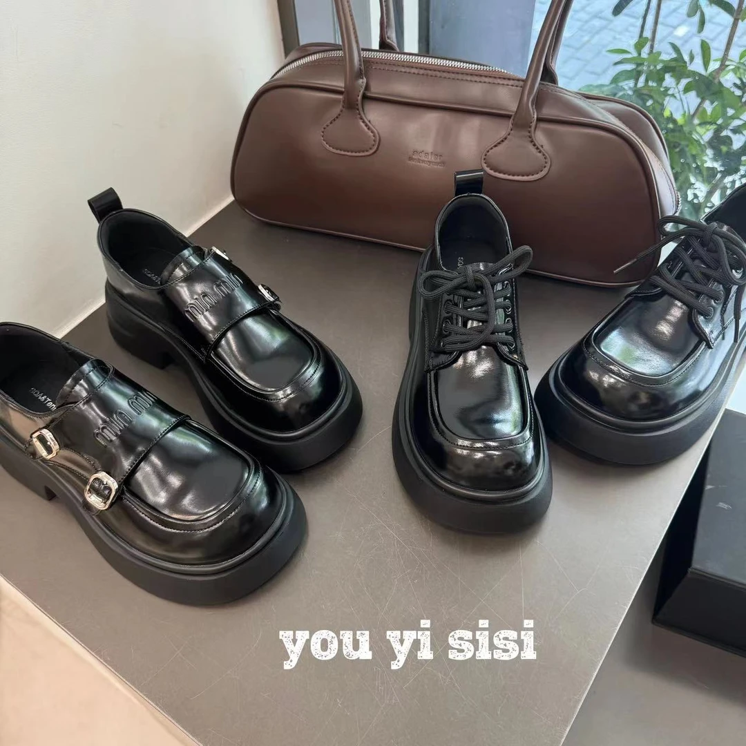 有意思思女鞋“乐福”时尚百搭雅丹软底厚底圆头系带学生ins乐福鞋