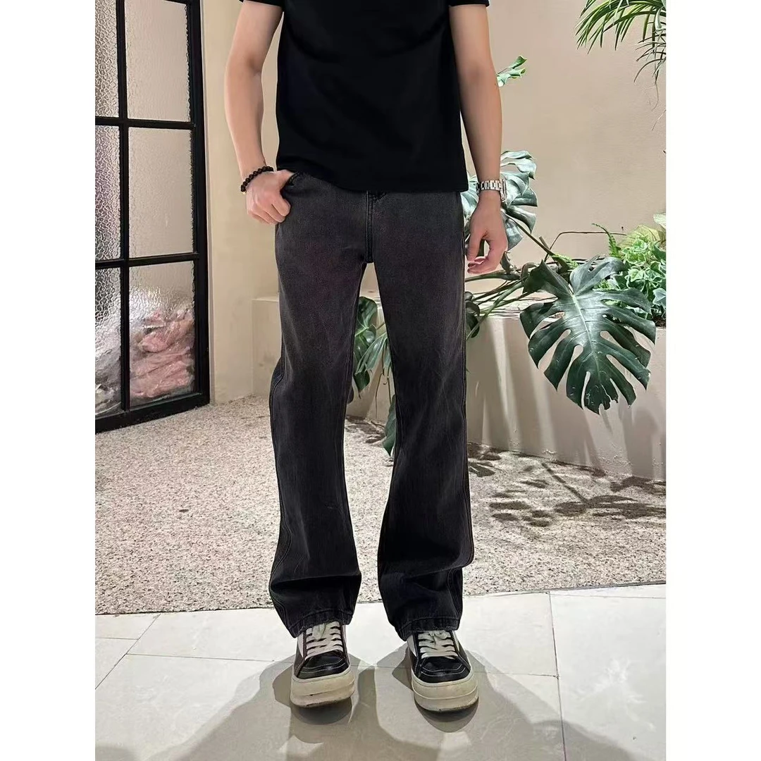 裤王美式休闲黑色牛仔裤微喇裤男春秋季美式高街直筒牛仔裤