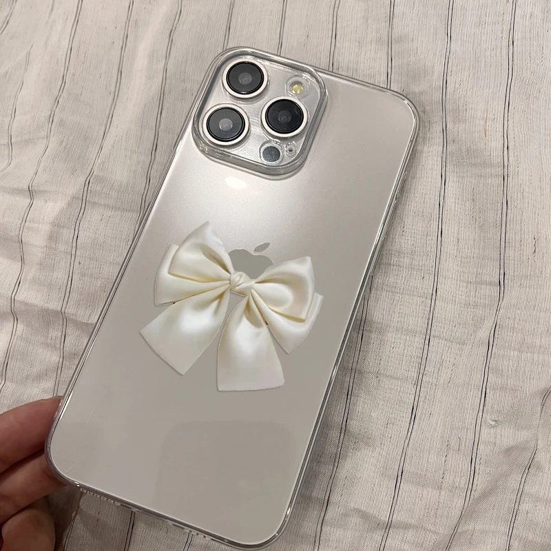 白色高级蝴蝶结适用苹果15手机壳透明华为荣耀200新款OPPOK12小米