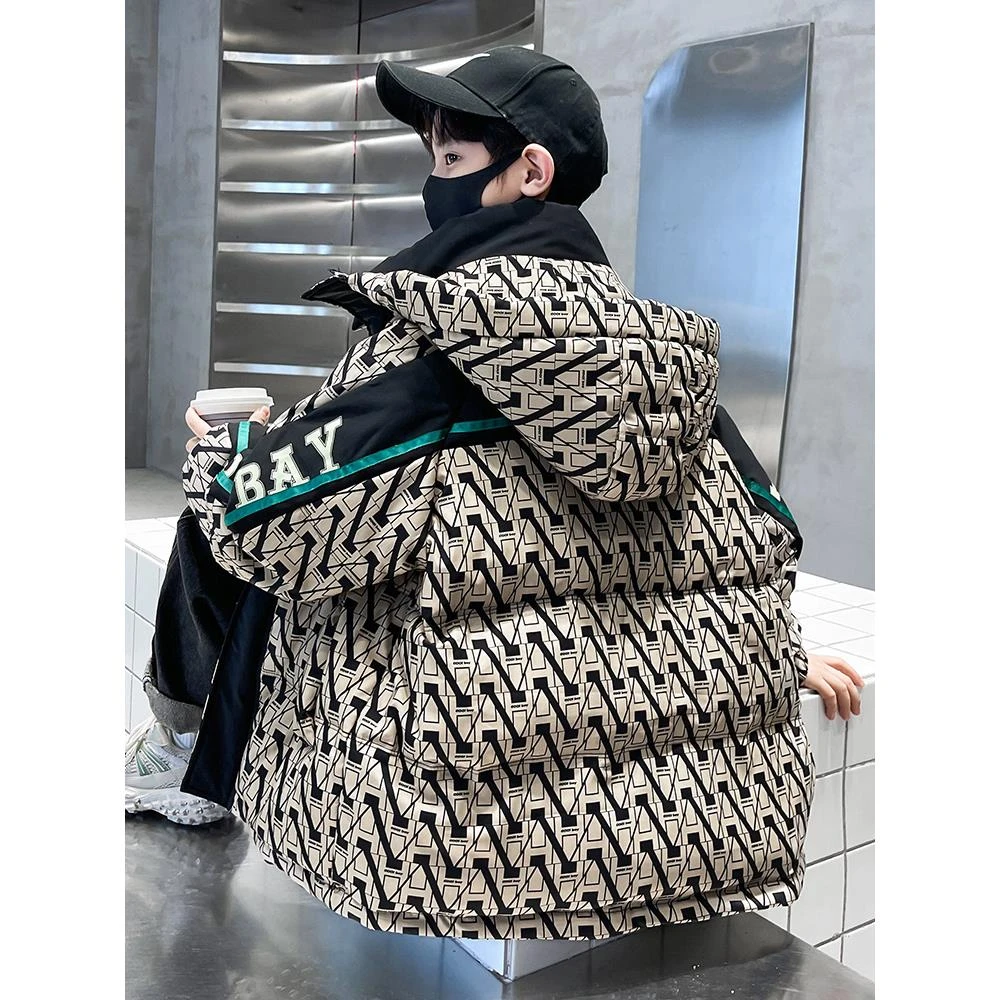 李宁儿童童羽绒服冬装2024新款中长款男孩外套冬季秋冬款加厚大童