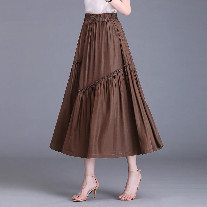 2025新款半身裙女春夏松紧高腰a字裙宽松显瘦中长款遮胯休闲伞裙