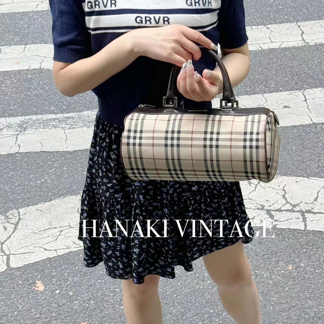 95新 BURBERRY/博柏利 花绮中古/巴宝莉圆筒波士顿手提包/95新