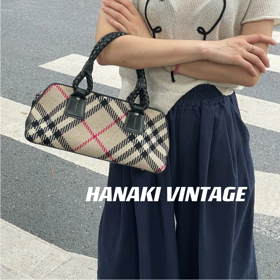 95新 BURBERRY/博柏利 花绮中古/巴宝莉格纹保龄球包/95新